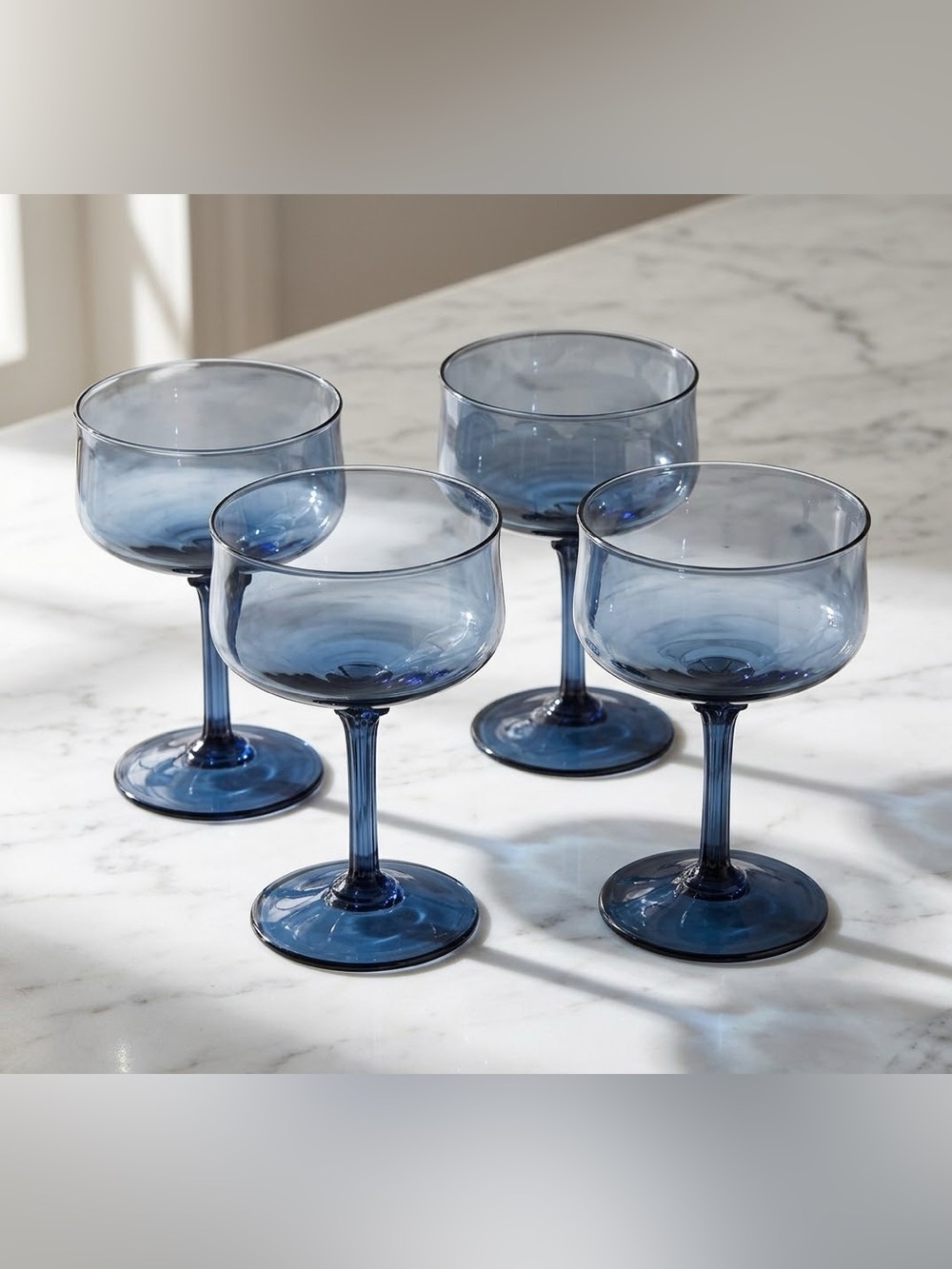 Vintage Set Of 4 “Lenox USA” Blue Mist Dark Blue Sherbet Martini Champagne 5” H